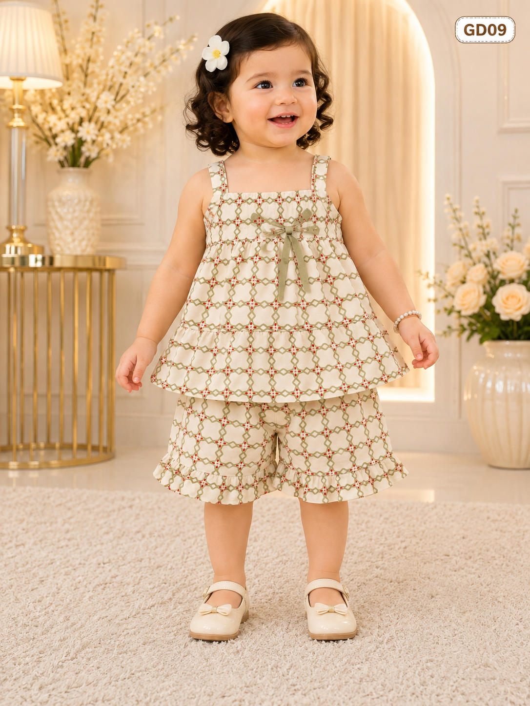 Baby Girls Geo Lattice Ruffle Co-Ord Set-GD09