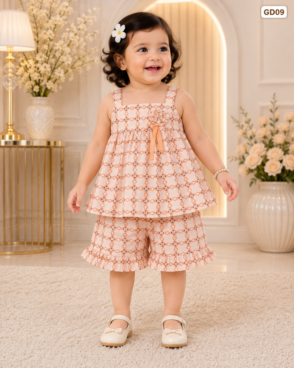 Baby Girls Geo Lattice Ruffle Co-Ord Set-GD09