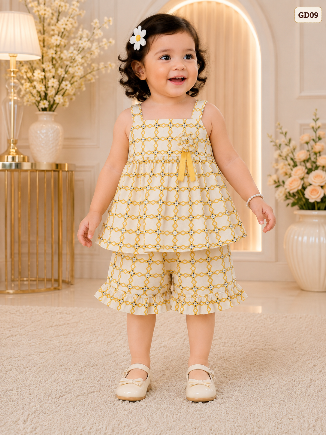 Baby Girls Geo Lattice Ruffle Co-Ord Set-GD09
