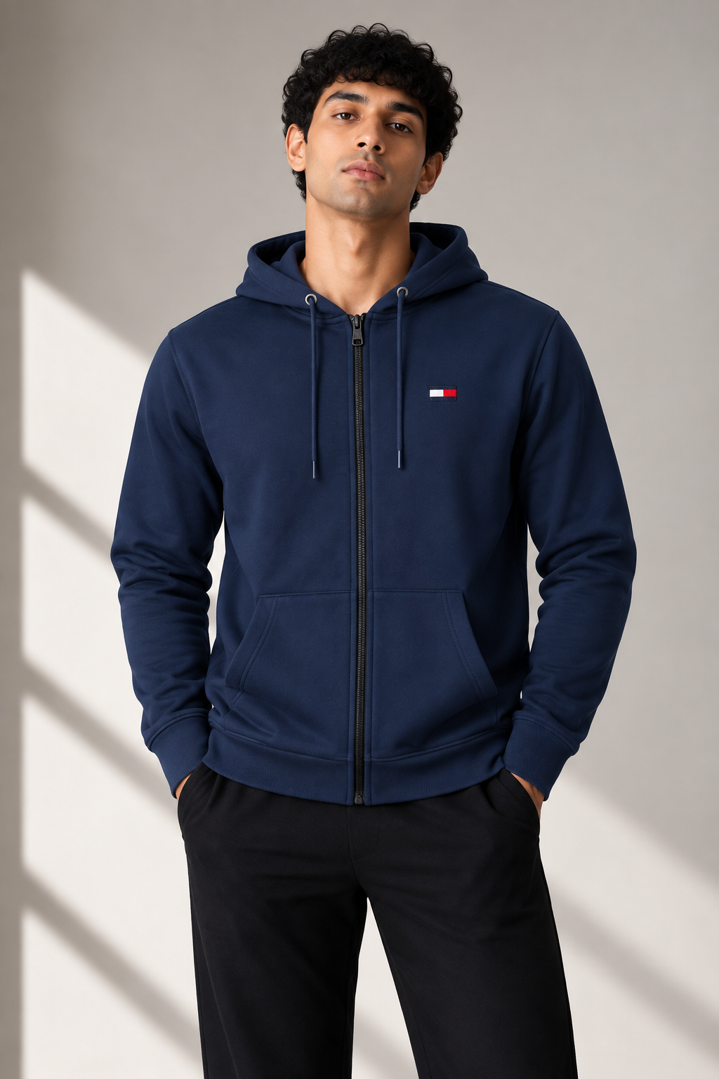 Mens Premium Black Full-Zip Hoodie Navy H1012