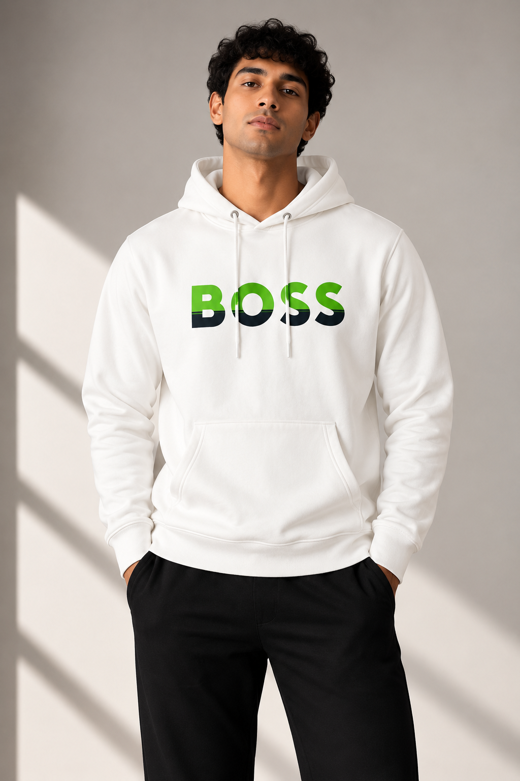 Mens Printed Pullover Hoodie White S1005