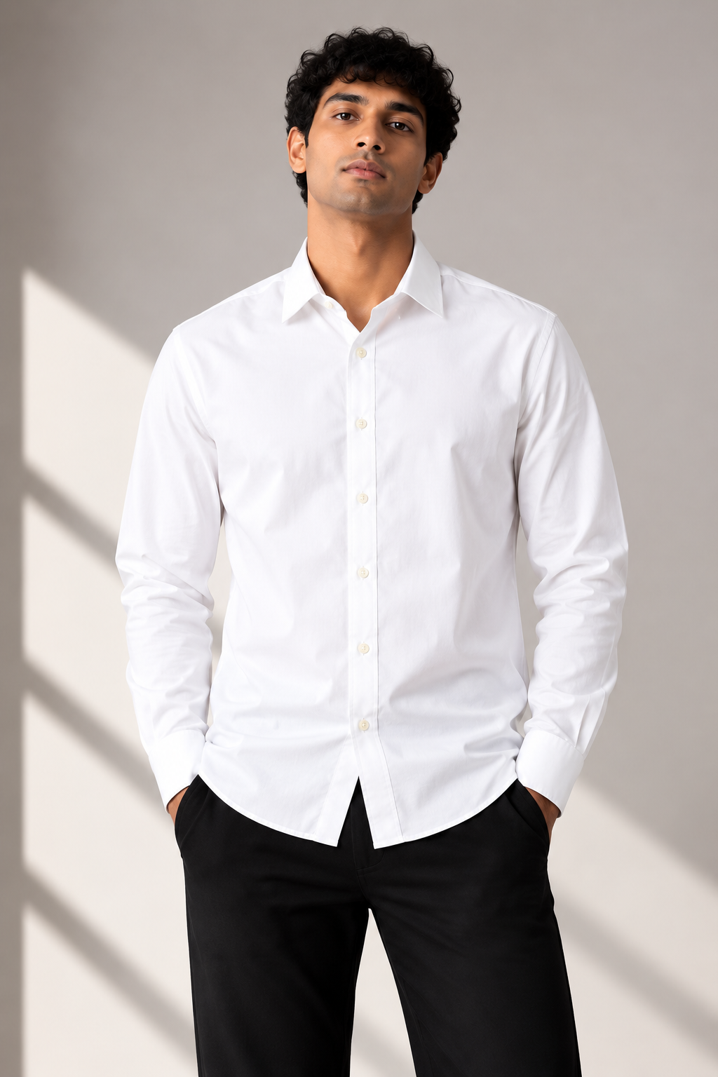 Men’s Premium Solid Long Sleeve Formal Shirt – White