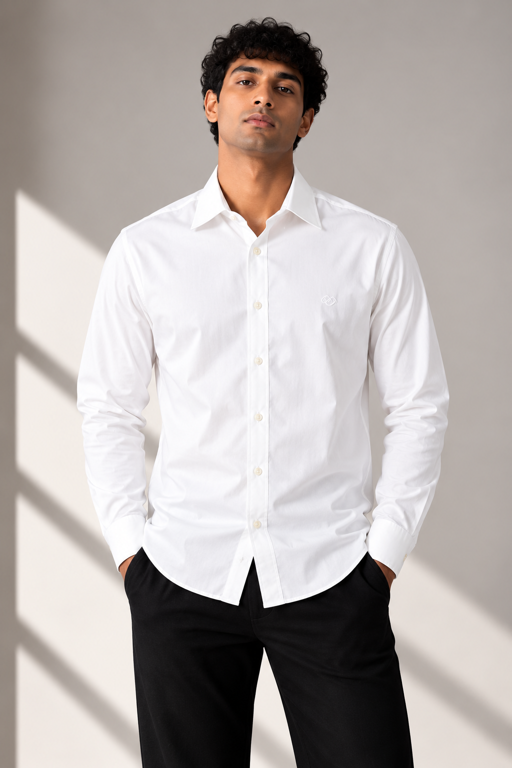 Men’s Premium Solid Long Sleeve Formal Shirt – Ivory White
