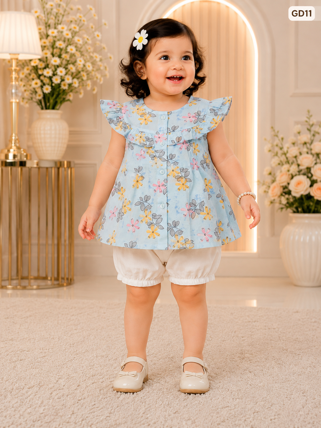 Baby Girls Floral Ruffle Top & Bloomer Set-GD11