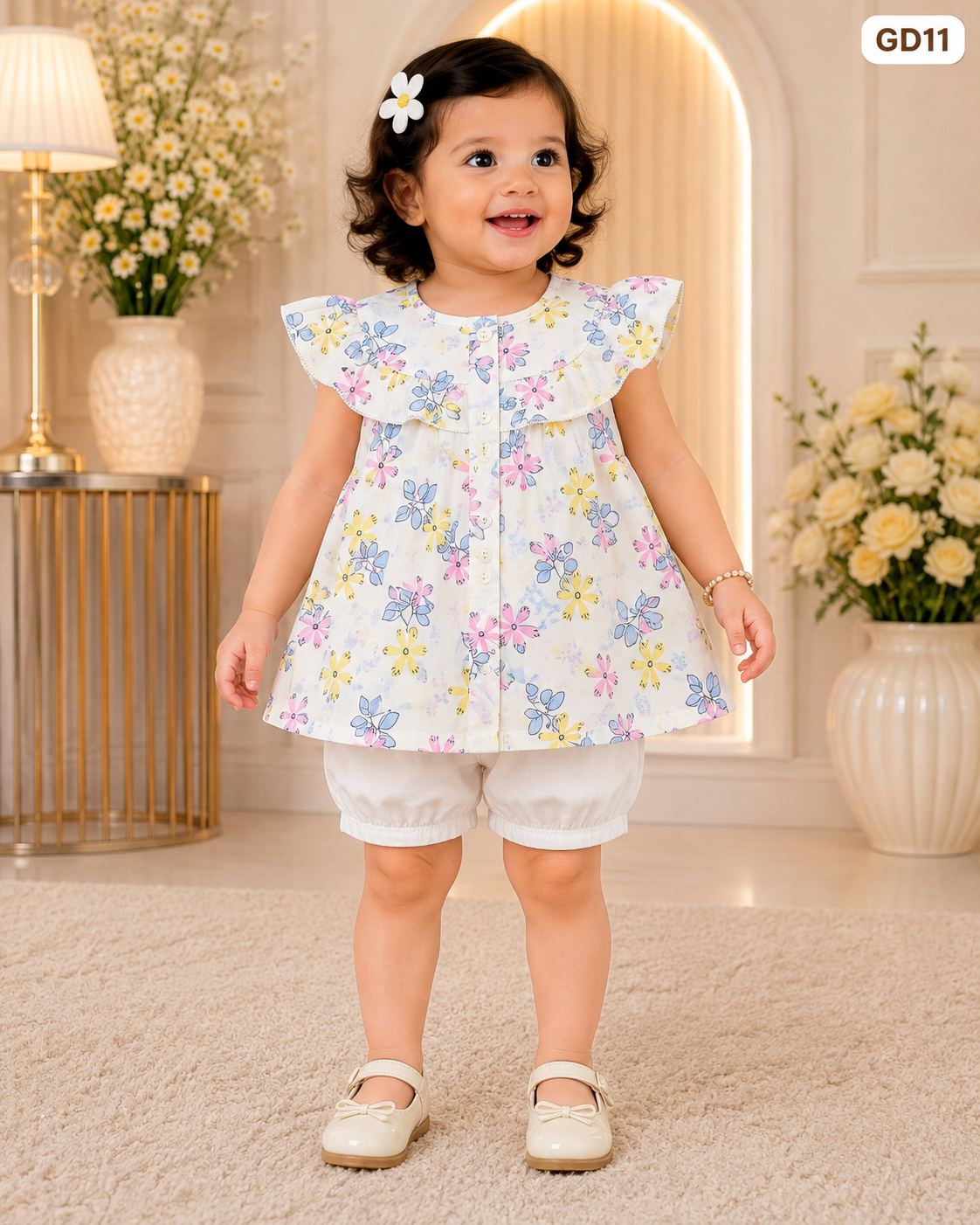 Baby Girls Floral Ruffle Top & Bloomer Set-GD11