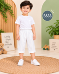 Kids’ Premium Pinstripe Cotton Pants – White & Light Blue BS33