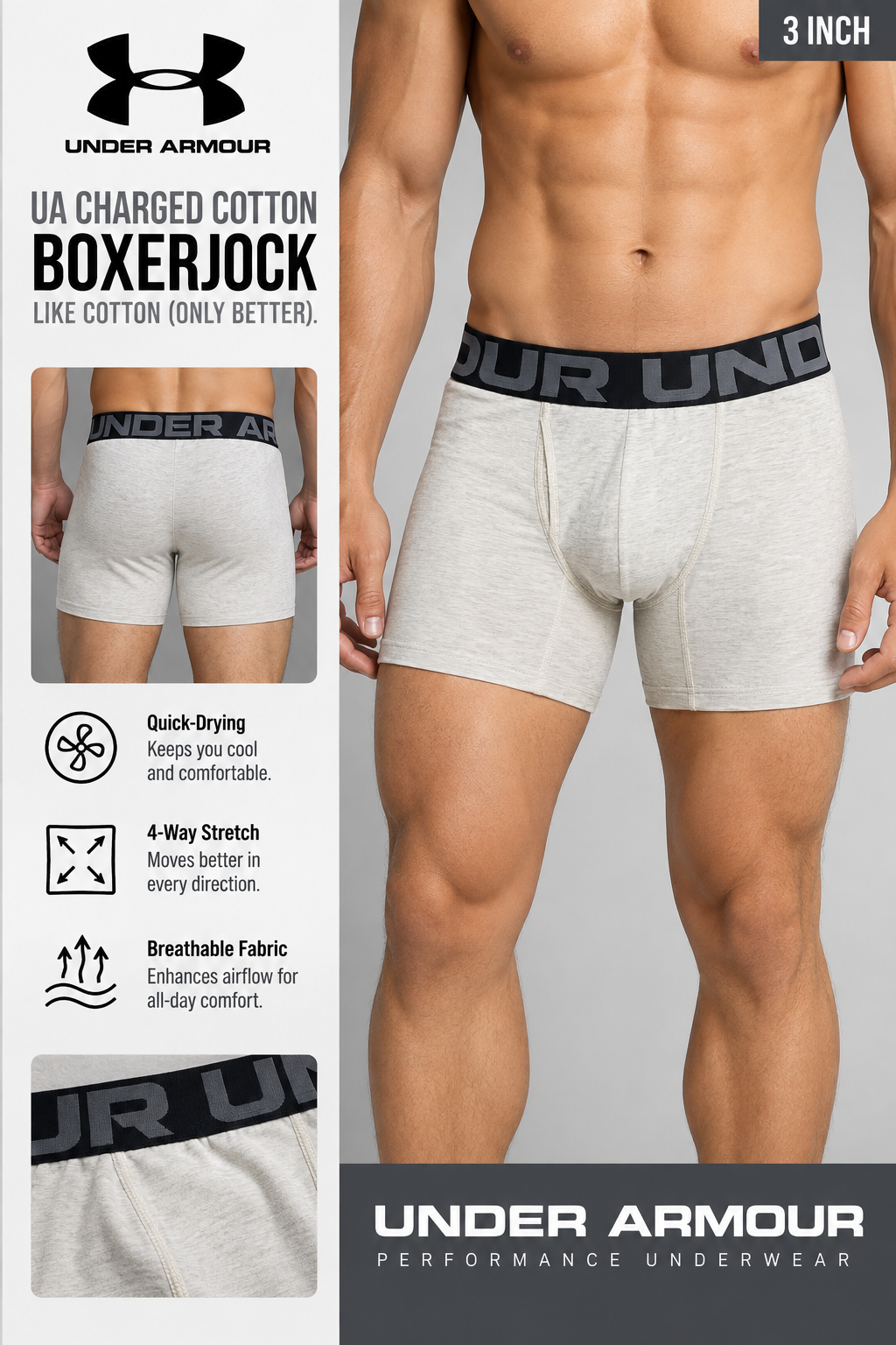 Men's super premium 3-Pack Cotton Stretch Boxerjock