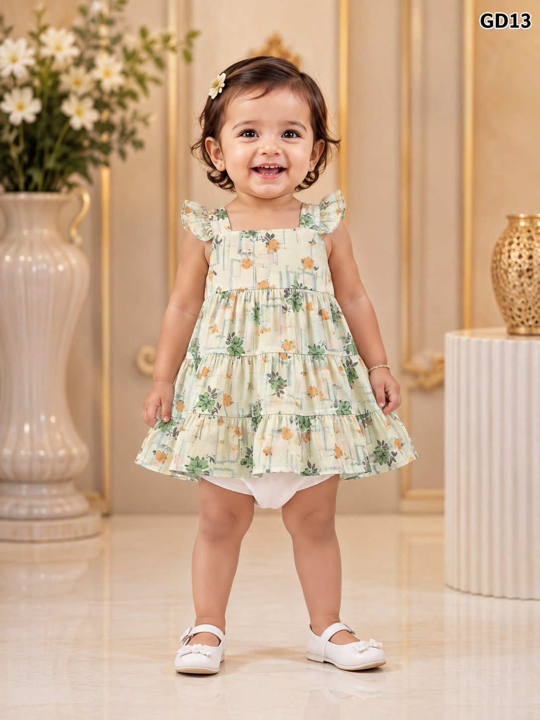 Baby Girls Floral Tiered Ruffle Dress & Bloomer Set-GD13