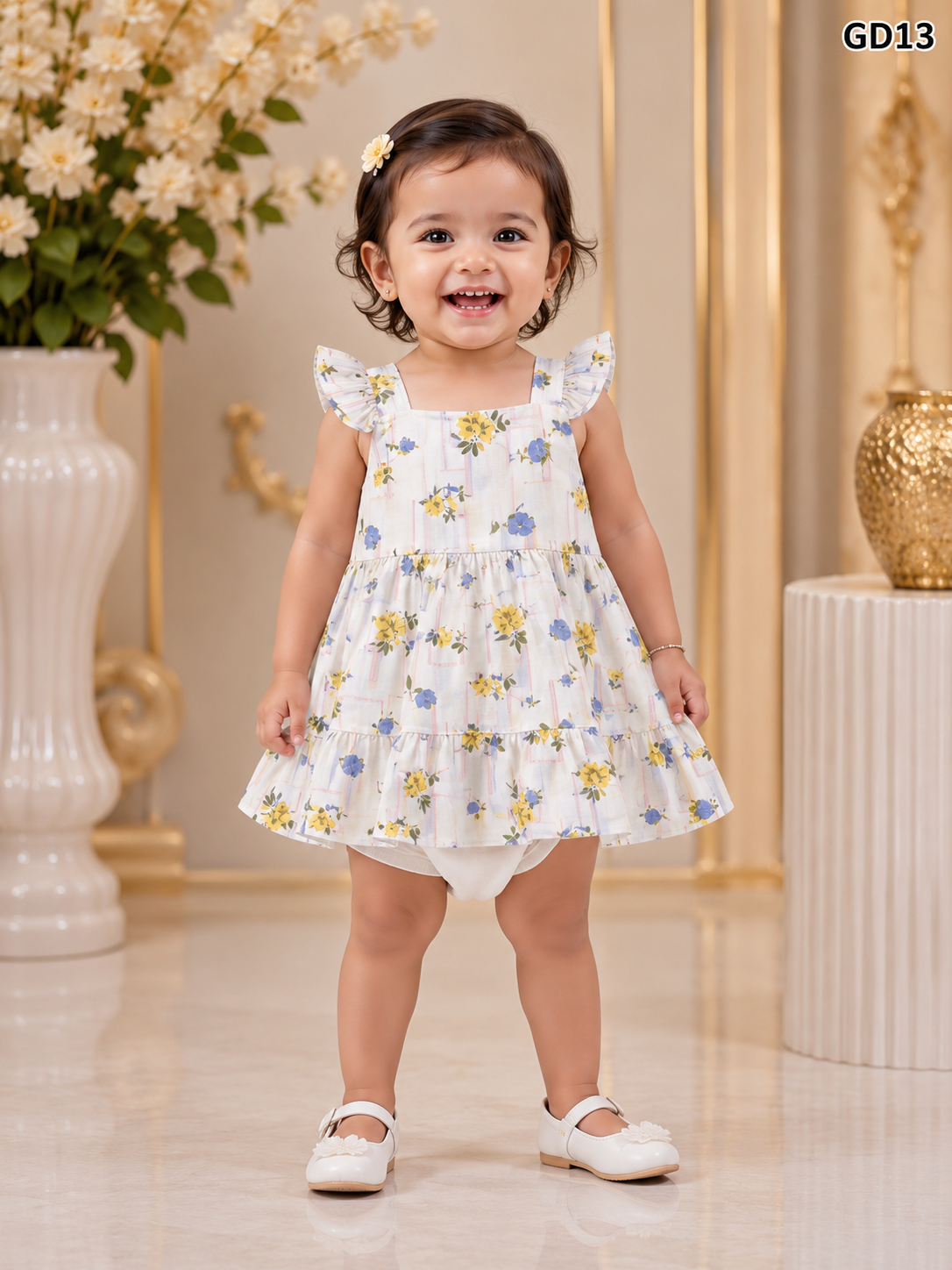 Baby Girls Floral Tiered Ruffle Dress & Bloomer Set-GD13
