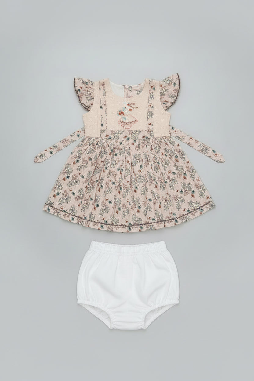 Girls Floral Embroidered Cotton Frock Set 0204