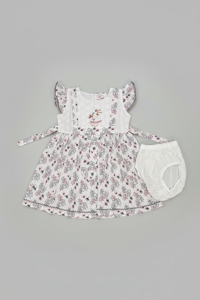 Girls Floral Embroidered Cotton Frock Set 0204