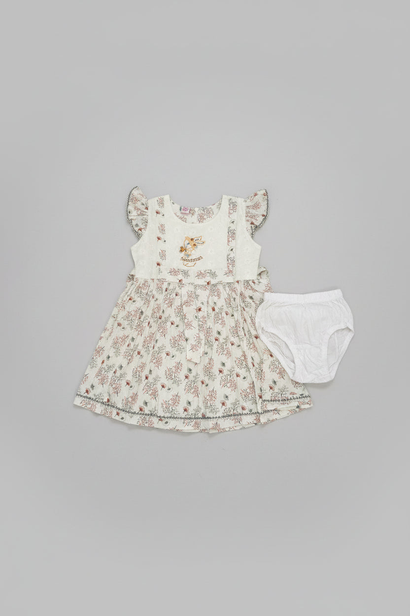 Girls Floral Embroidered Cotton Frock Set 0204