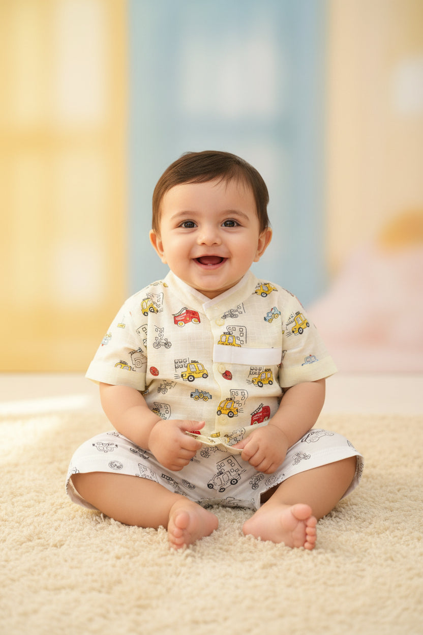 Boys Vehicle Print Cotton Shirt & Pant rm2021