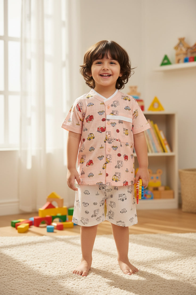 Boys Vehicle Print Cotton Shirt & Pant rm2021
