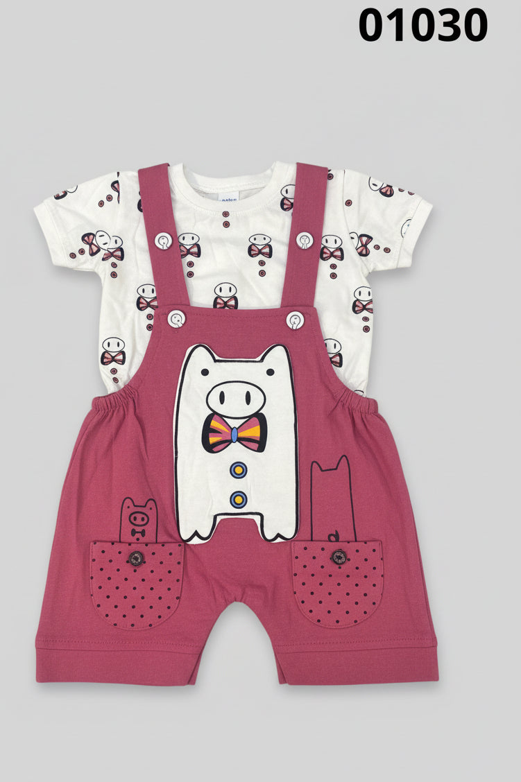Baby Piggy Print Dungaree Set 1030