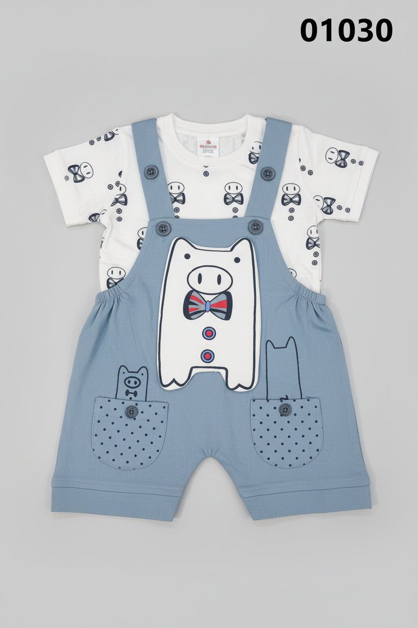 Baby Piggy Print Dungaree Set 1030