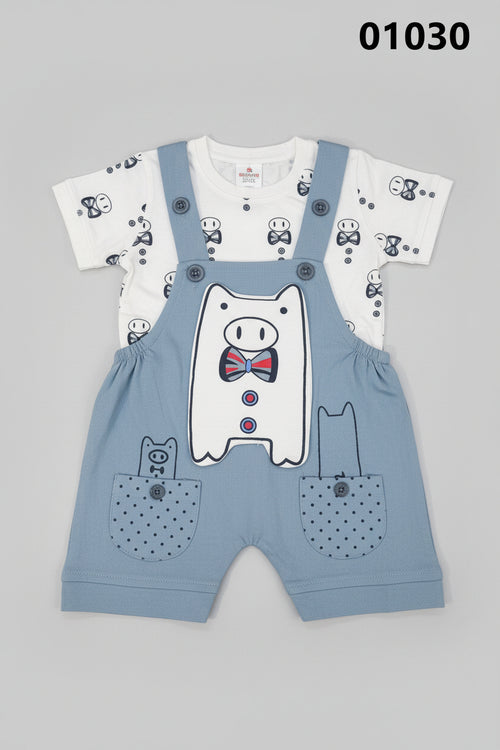 Baby Piggy Print Dungaree Set 1030