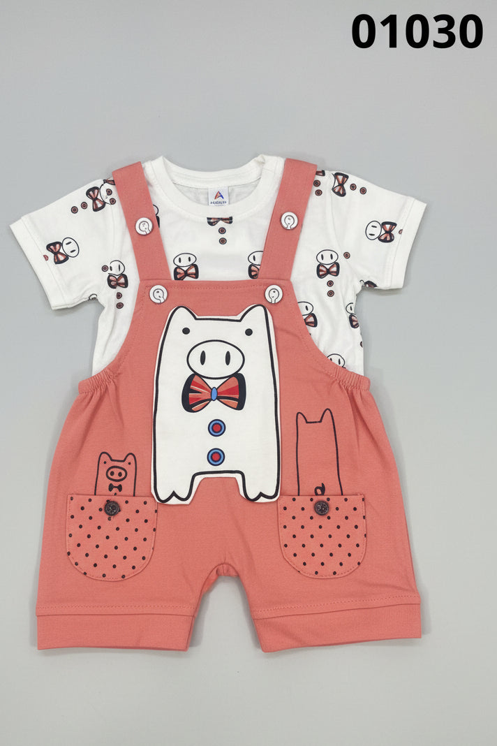 Baby Piggy Print Dungaree Set 1030