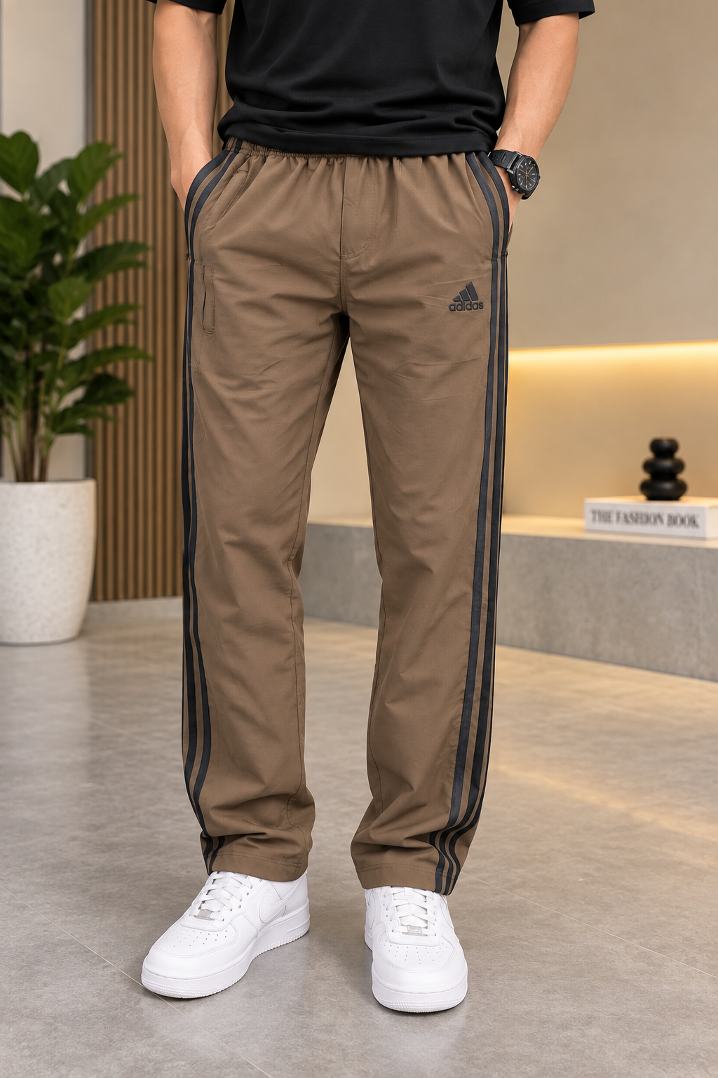 Three Stripe Full Athletic Track Pant Brown/Black