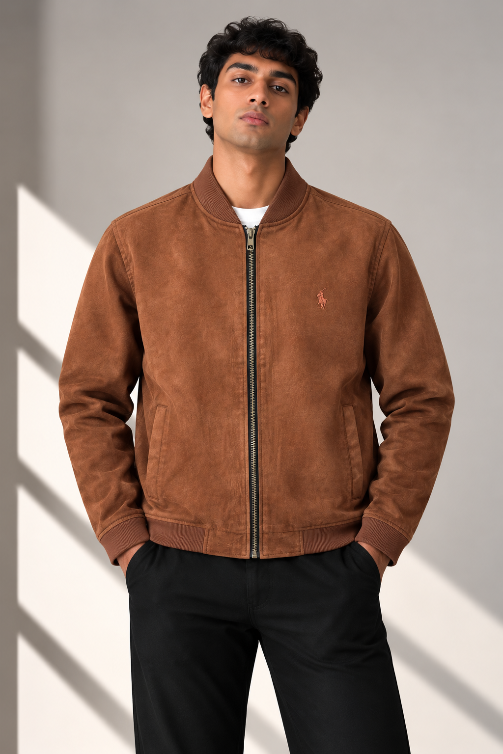 Men’s Premium Full-Zip Bomber Jacket – Rust Brown