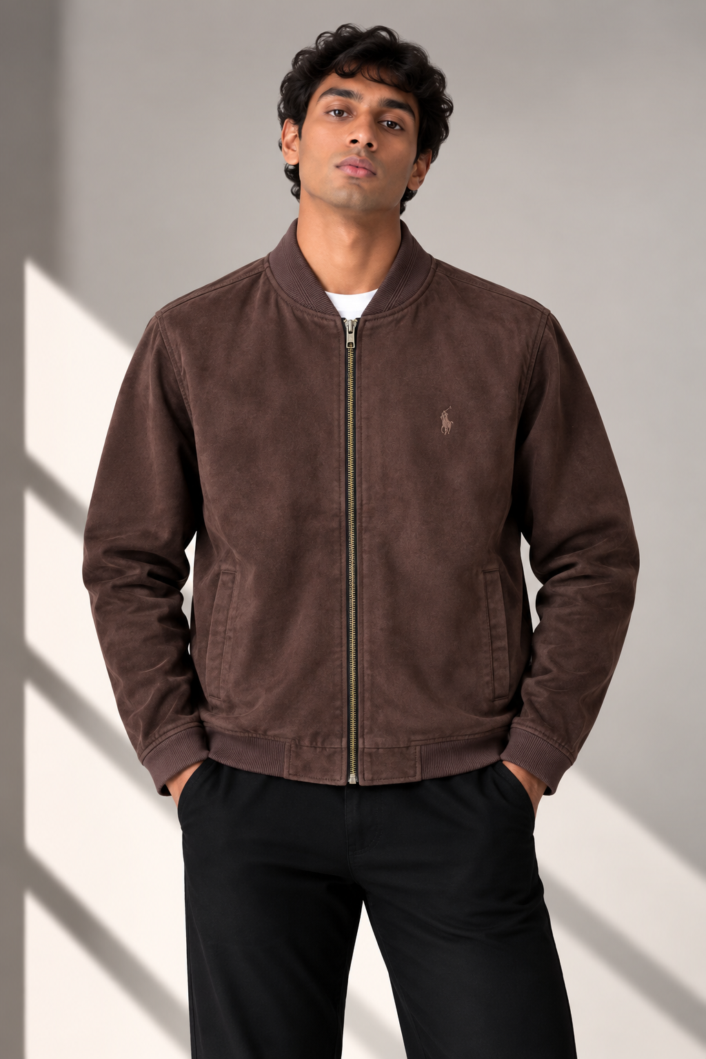 Men’s Premium Full-Zip Bomber Jacket – Chocolate Brown