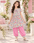 Girls Multicolor Polka Dot Ruffle Top & Harem Pant Set-GD19
