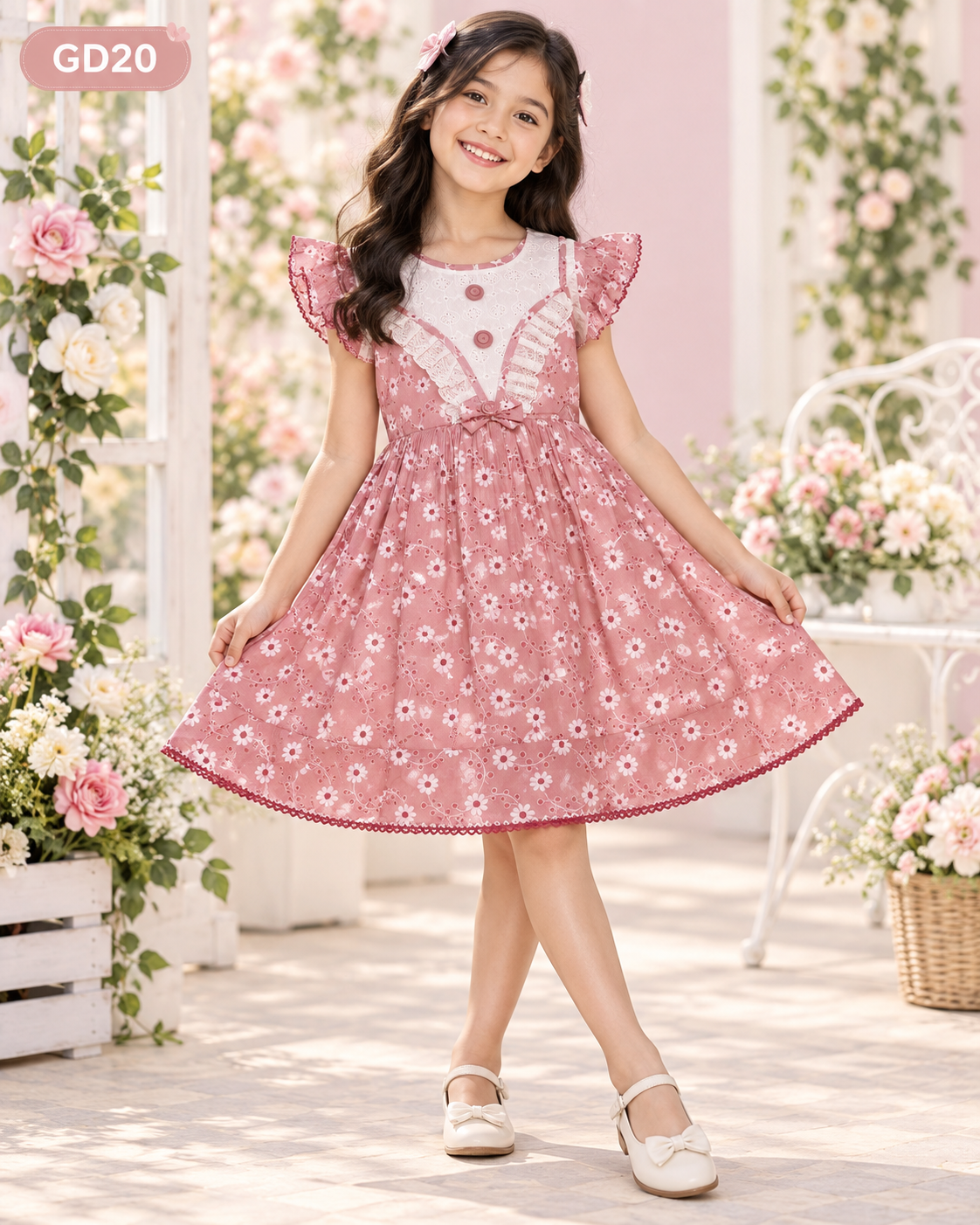 Premium Girls Floral Ruffle Party Frock – GD20