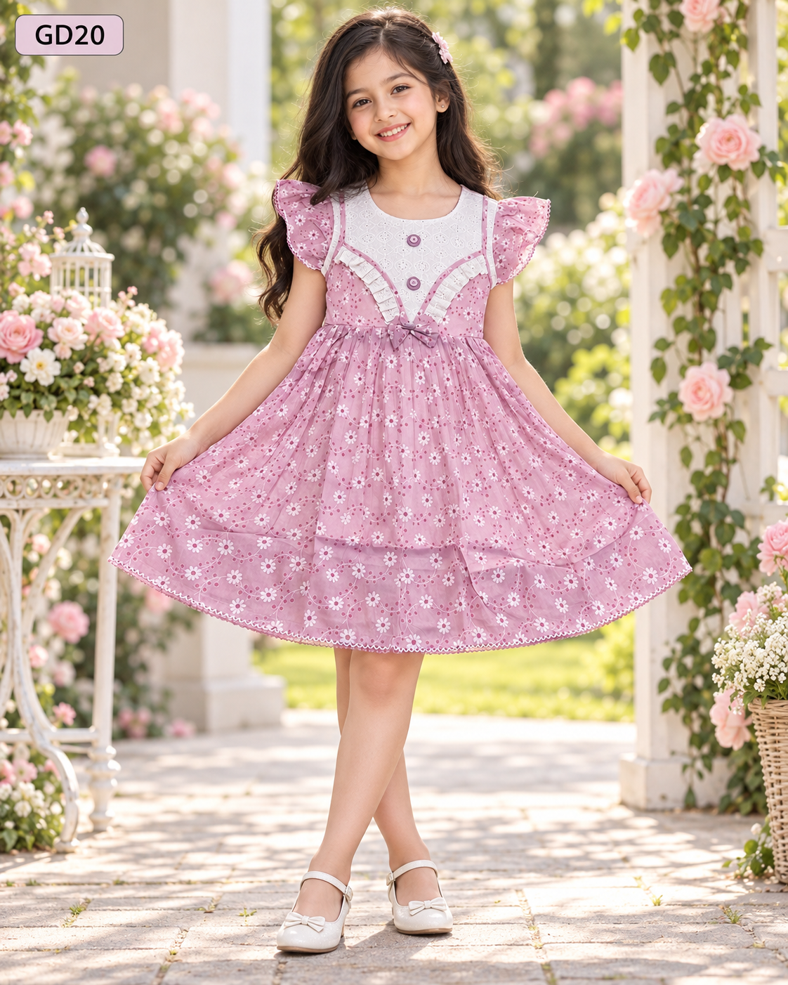 Premium Girls Floral Ruffle Party Frock – GD20