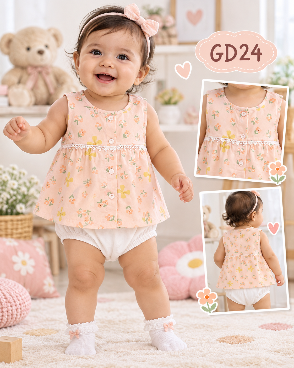 Baby Girls Floral Sleeveless Top & Bloomer Set-GD24