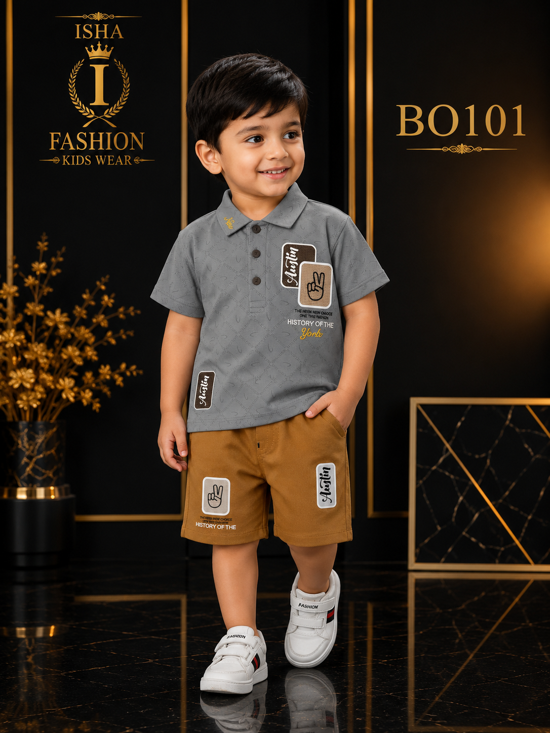 Boys’ Premium Graphic Polo T-Shirt & Shorts Set – BO101