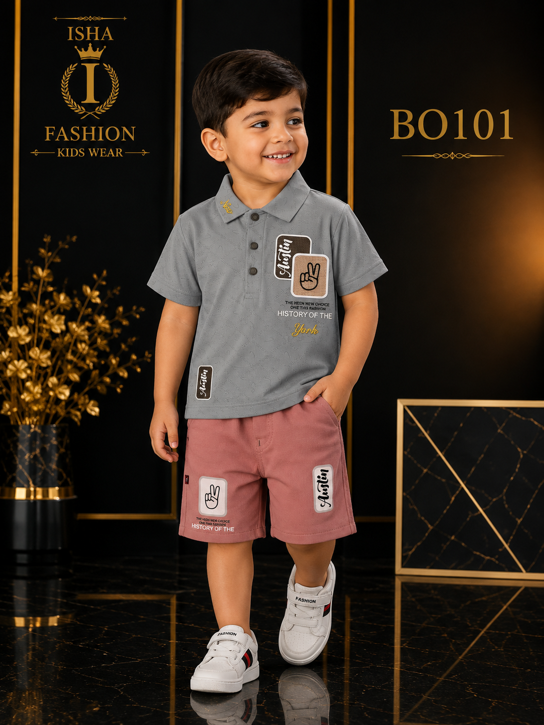 Boys’ Premium Graphic Polo T-Shirt & Shorts Set – BO101