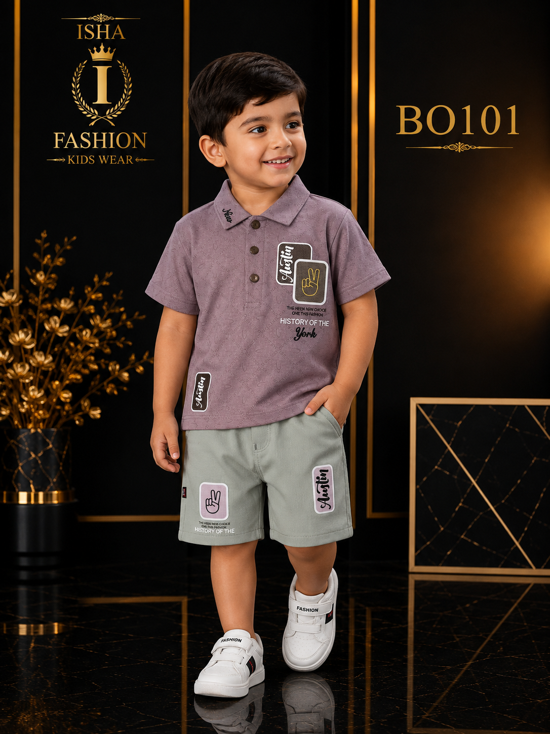 Boys’ Premium Graphic Polo T-Shirt & Shorts Set – BO101