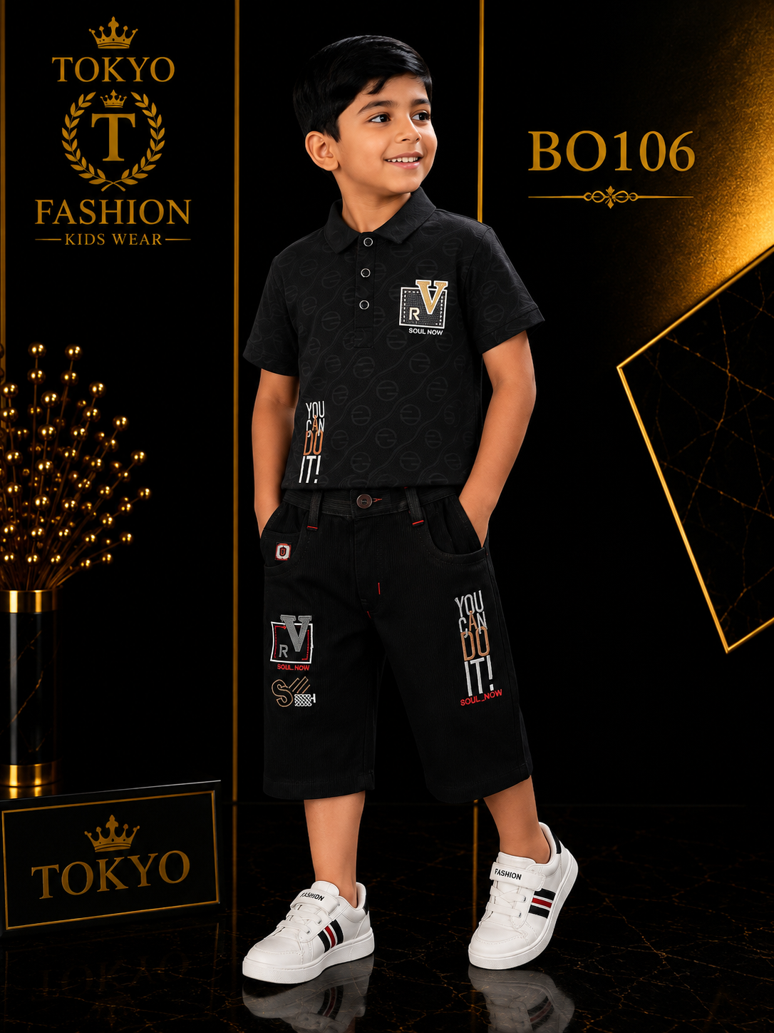 Boys’ Premium Printed Polo T-Shirt & Shorts Set – BO106
