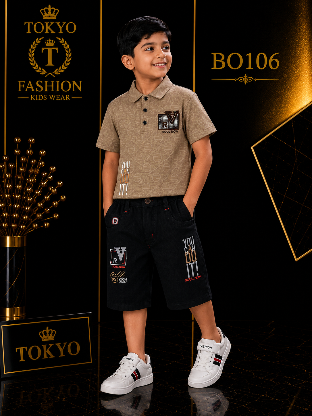 Boys’ Premium Printed Polo T-Shirt & Shorts Set – BO106