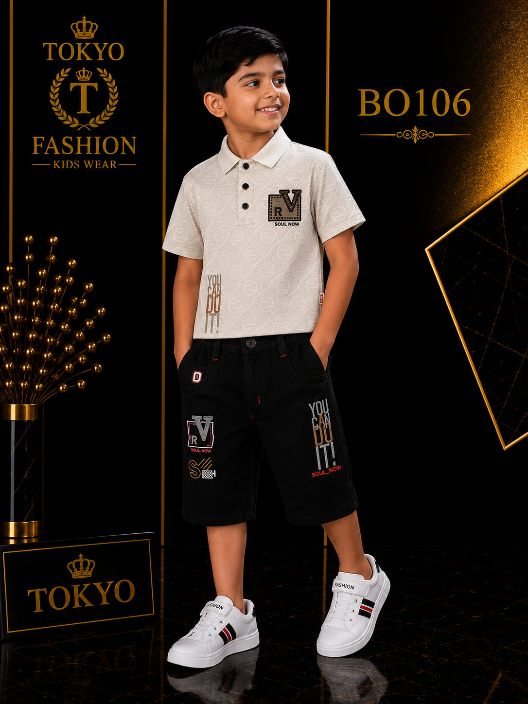Boys’ Premium Printed Polo T-Shirt & Shorts Set – BO106