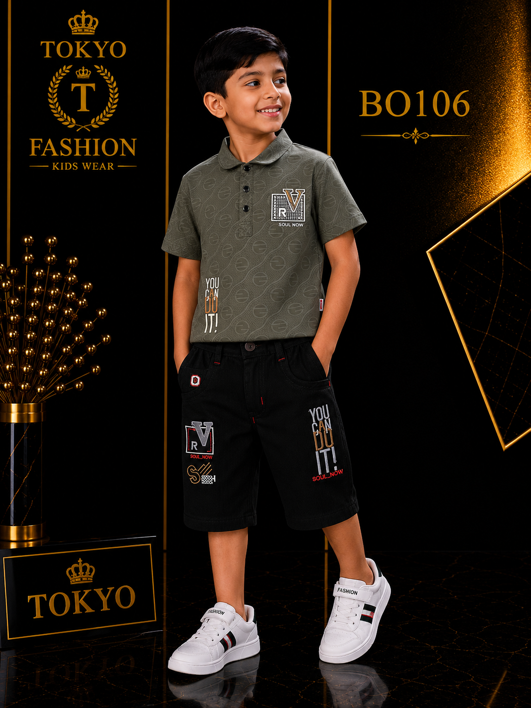 Boys’ Premium Printed Polo T-Shirt & Shorts Set – BO106
