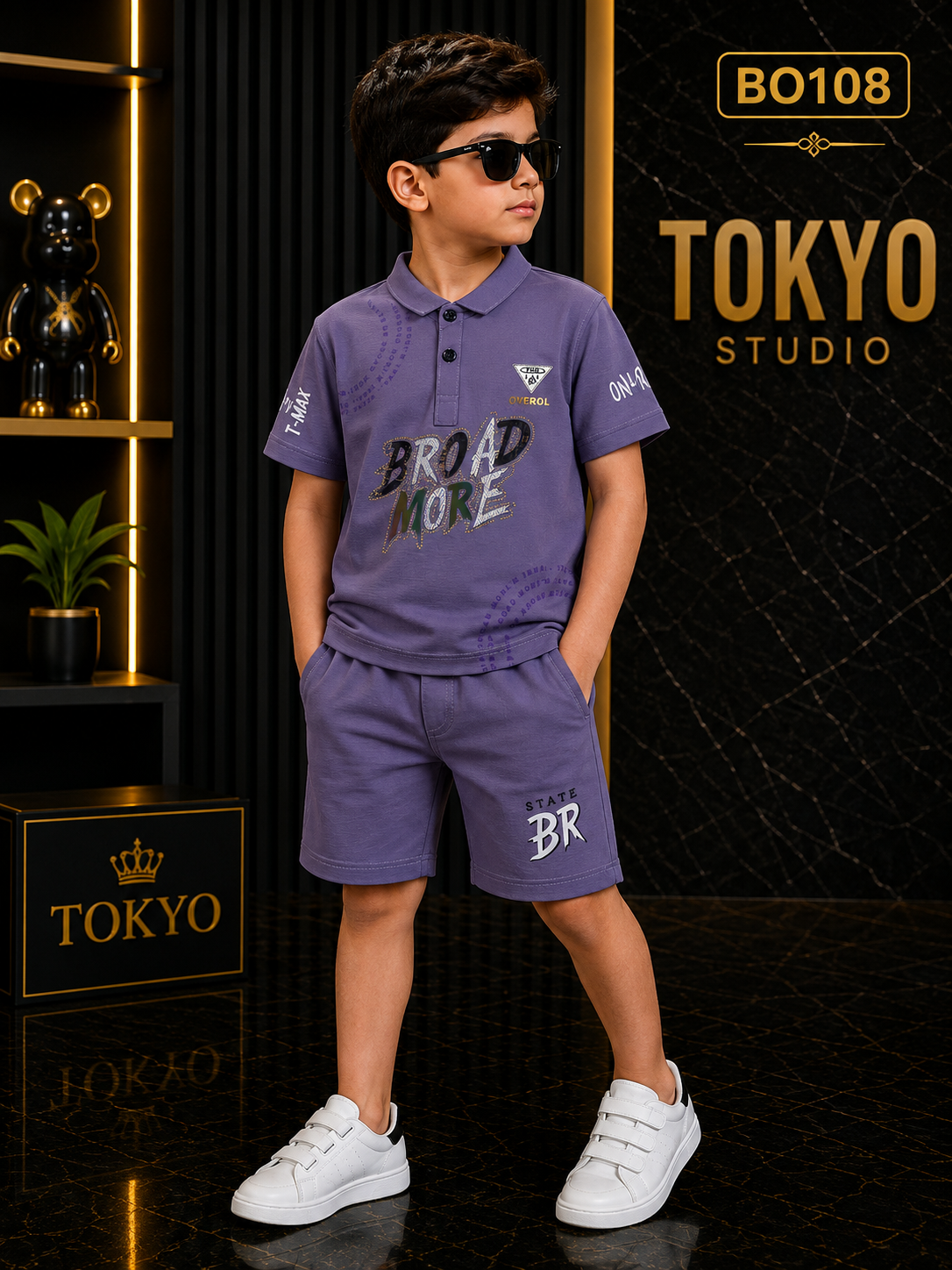 Boys’ Premium Graphic Polo T-Shirt & Shorts Set – BO108