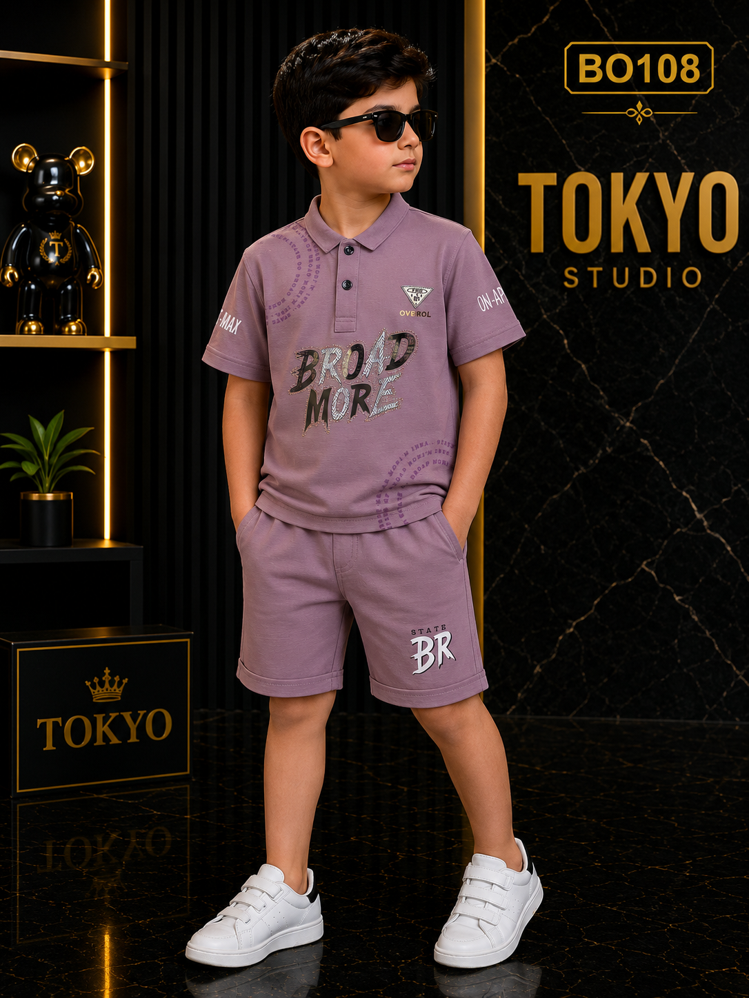 Boys’ Premium Graphic Polo T-Shirt & Shorts Set – BO108