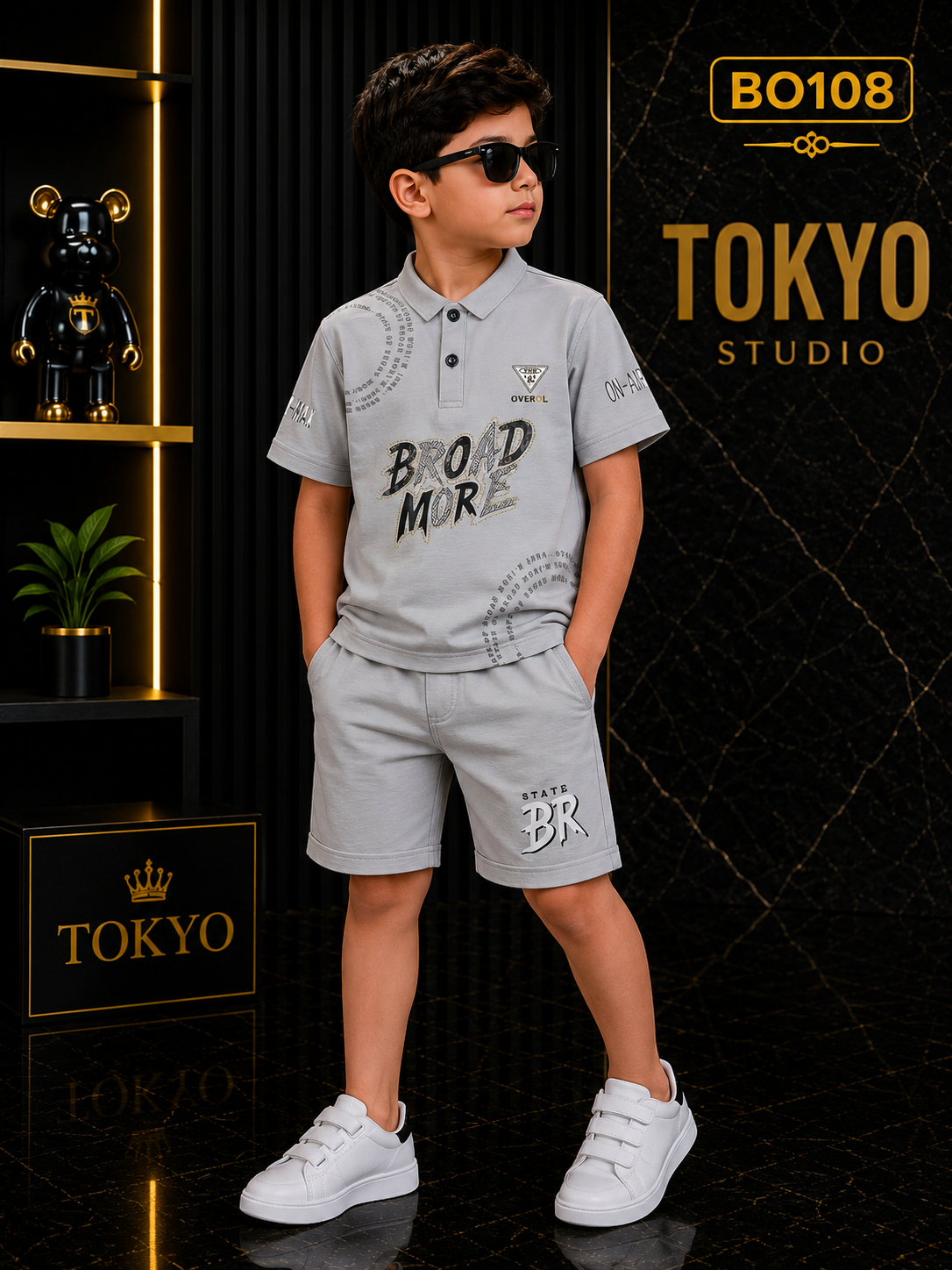 Boys’ Premium Graphic Polo T-Shirt & Shorts Set – BO108