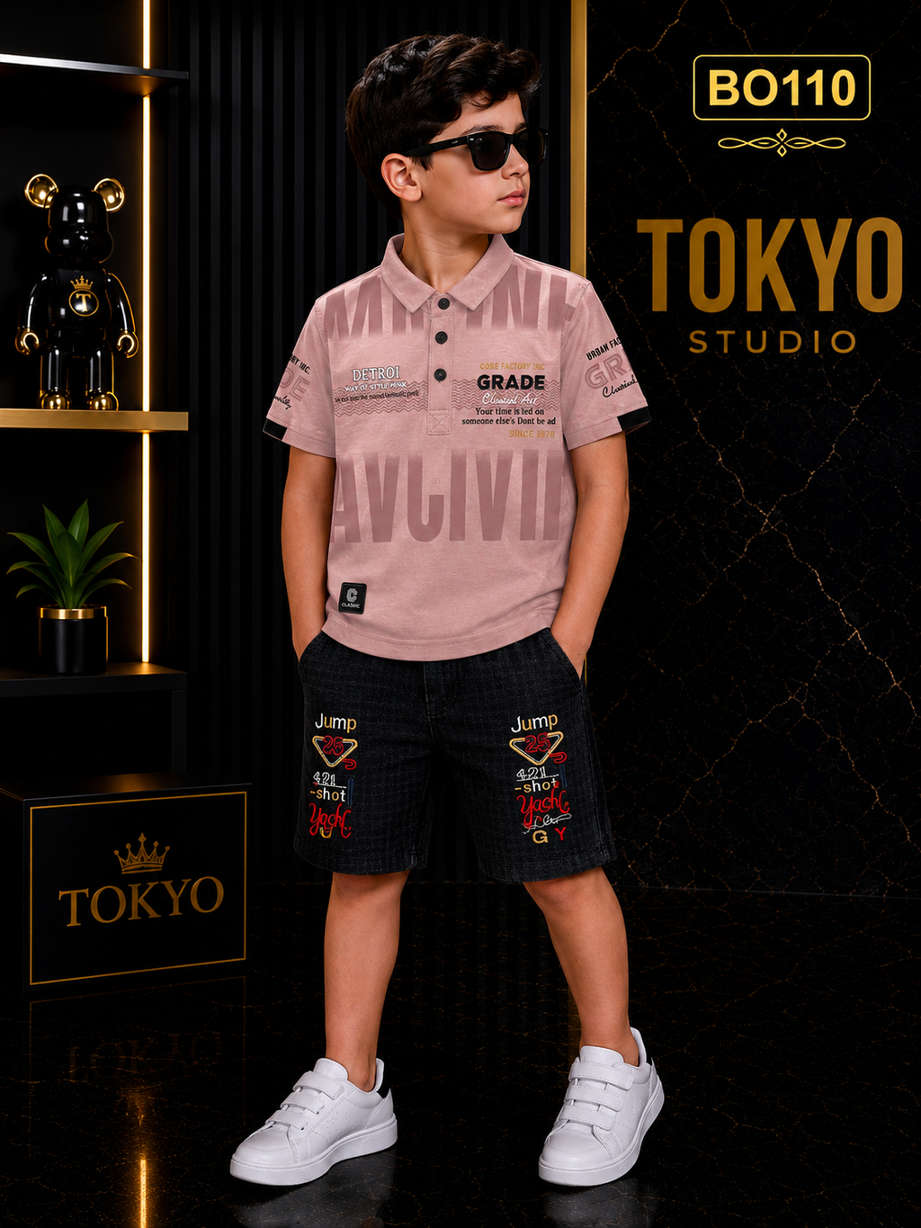Boys’ Premium Graphic Polo T-Shirt & Shorts Set – BO110