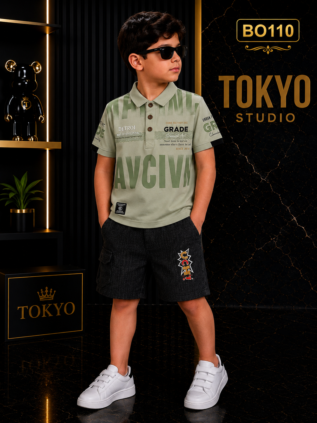 Boys’ Premium Graphic Polo T-Shirt & Shorts Set – BO110