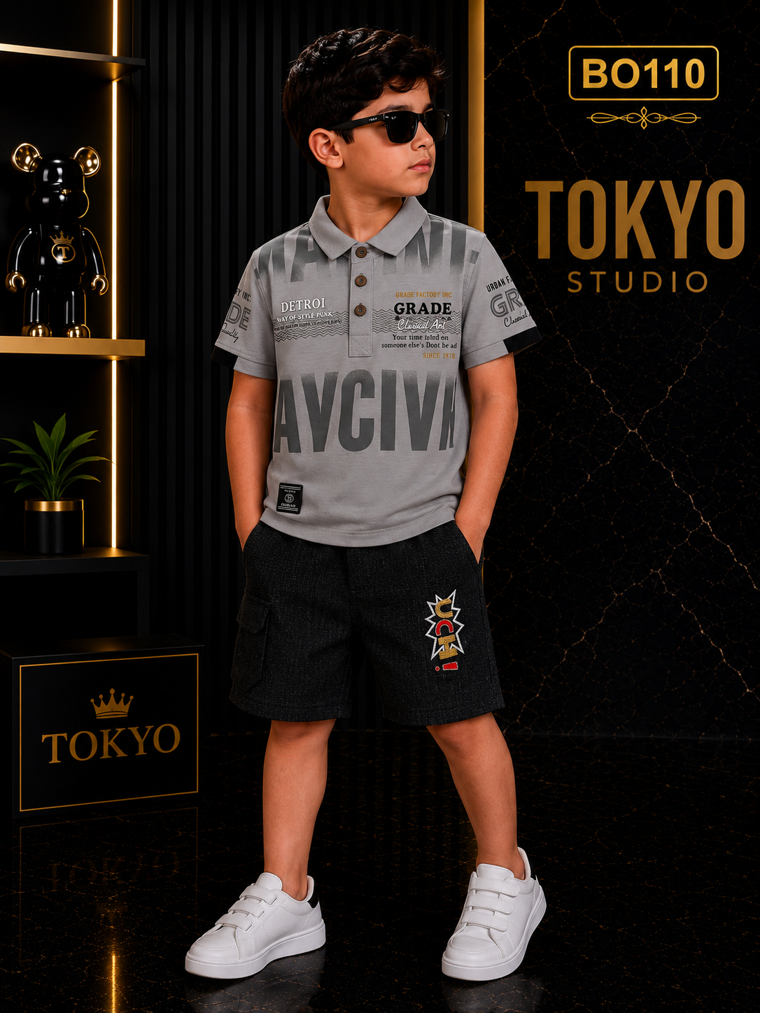 Boys’ Premium Graphic Polo T-Shirt & Shorts Set – BO110
