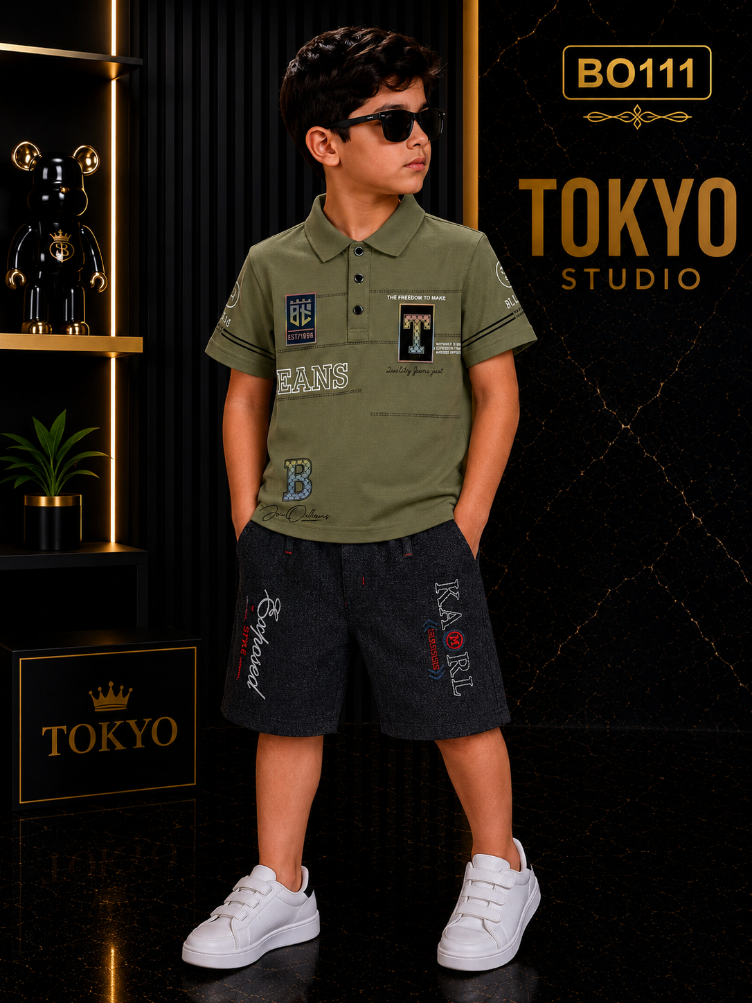 Boys’ Premium Graphic Polo T-Shirt & Shorts Set – BO111