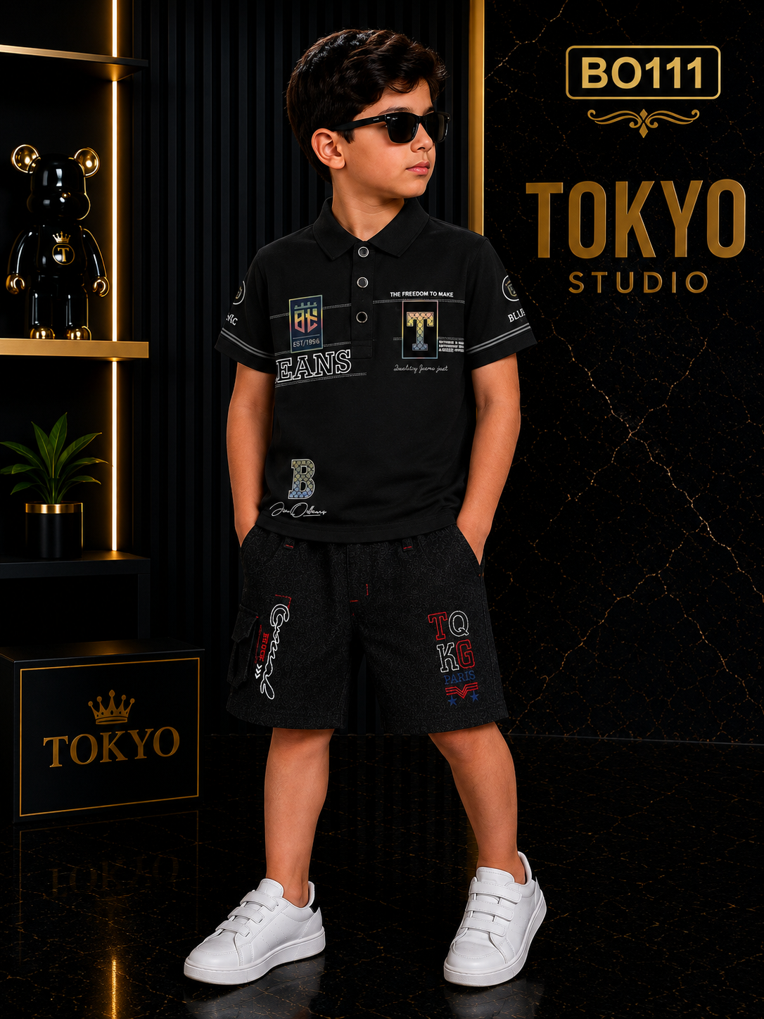Boys’ Premium Graphic Polo T-Shirt & Shorts Set – BO111