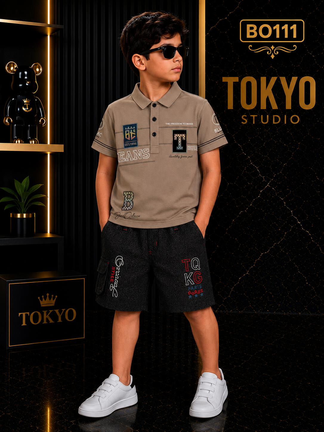 Boys’ Premium Graphic Polo T-Shirt & Shorts Set – BO111