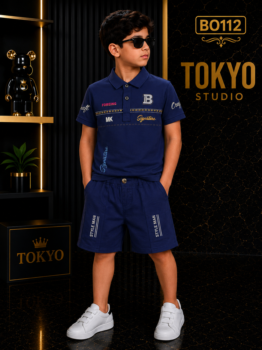 Boys’ Premium Graphic Polo T-Shirt & Shorts Set – BO112