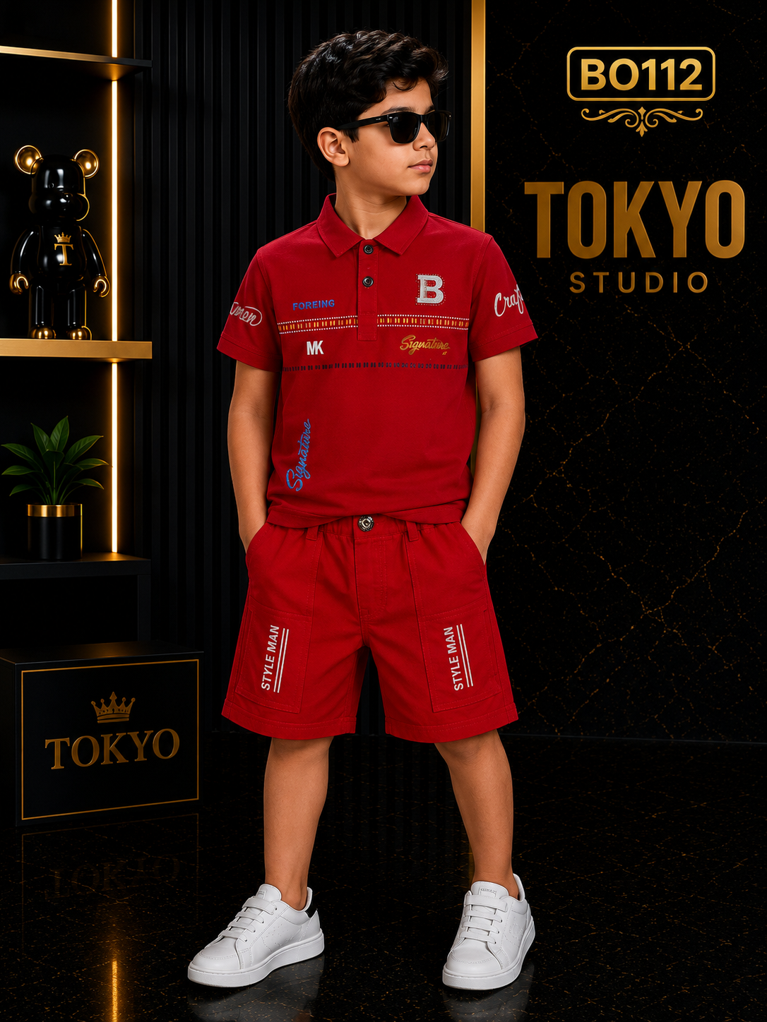 Boys’ Premium Graphic Polo T-Shirt & Shorts Set – BO112