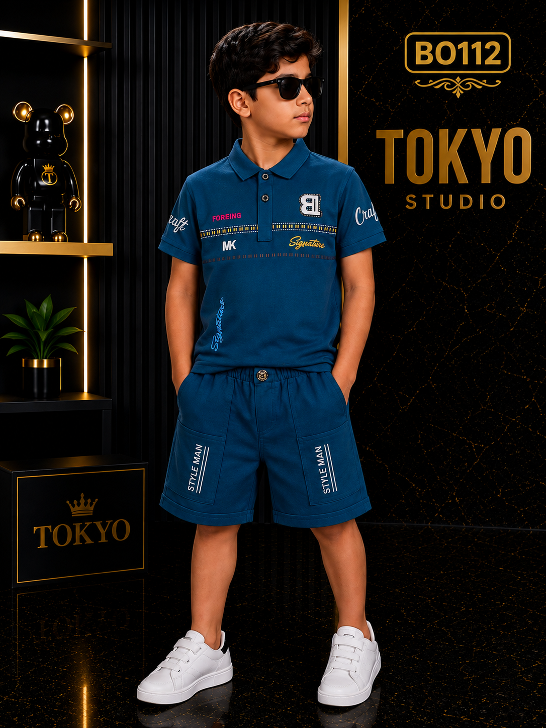 Boys’ Premium Graphic Polo T-Shirt & Shorts Set – BO112