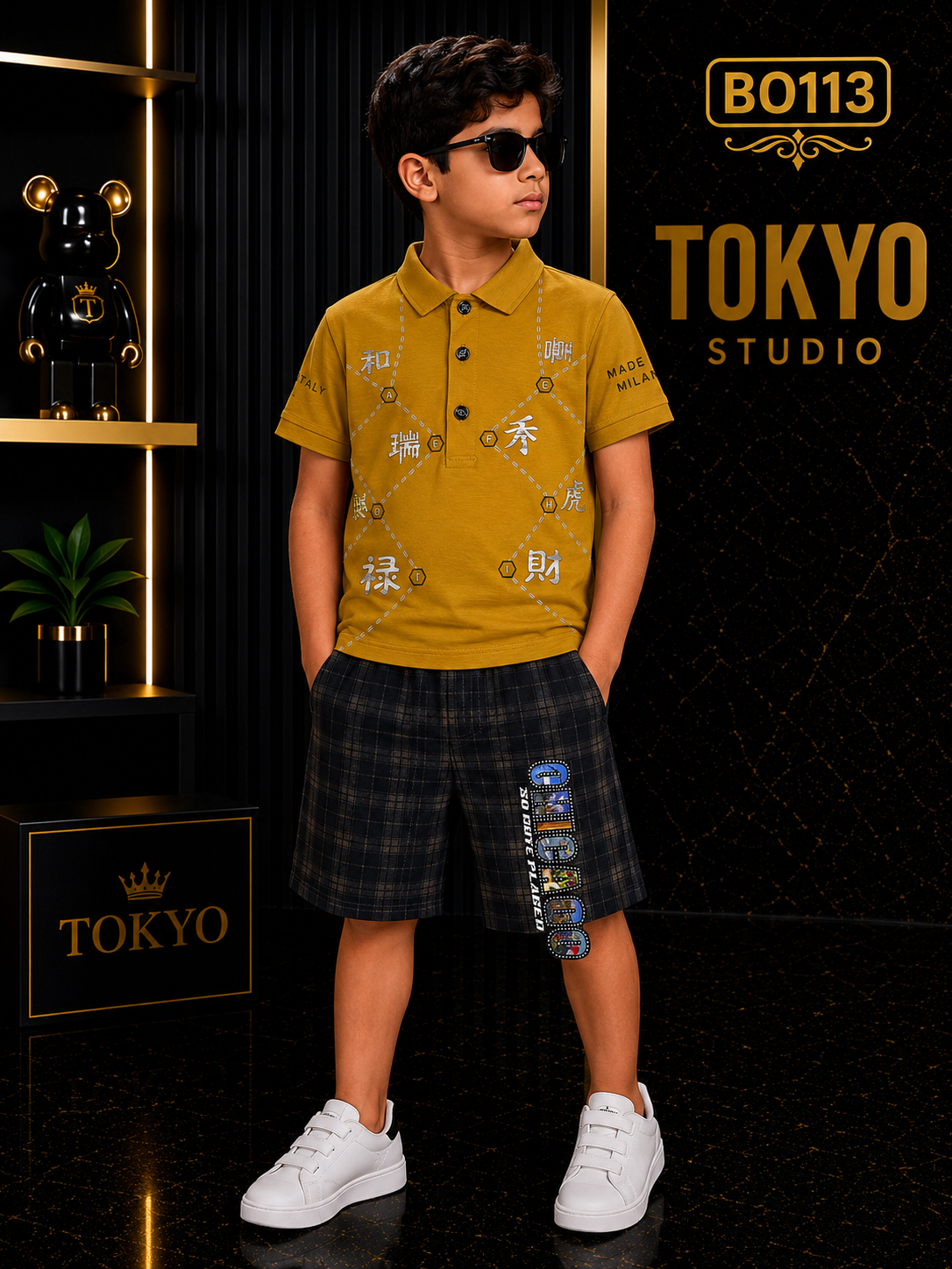 Boys’ Premium Graphic Polo T-Shirt & Check Shorts Set – BO113