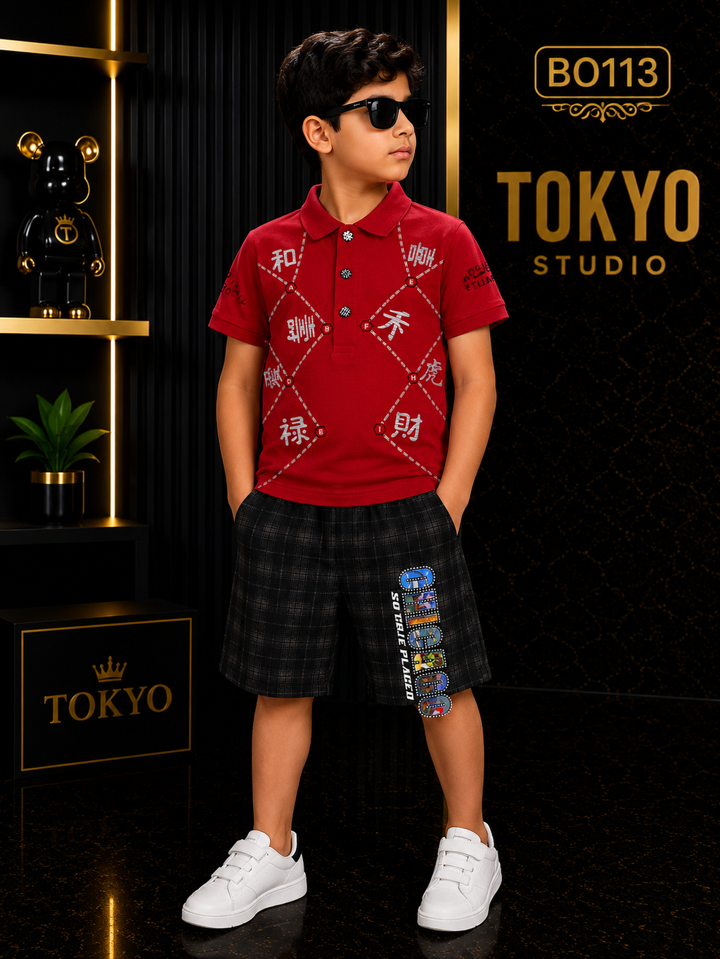 Boys’ Premium Graphic Polo T-Shirt & Check Shorts Set – BO113